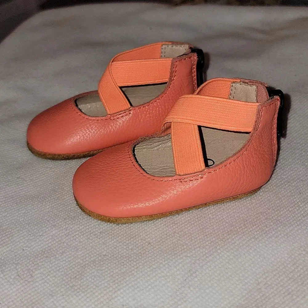 MONKEY FEET Baby Girl Soft Bottom Leather Mary Jane Zipper Moccasins 3-6 months